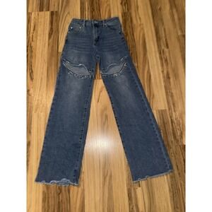 Tractr Jeans Girls 12 Raw Edge Rhinestones Distressed Denim Raw Hem